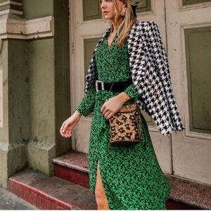 ZARA LEAF PRINT SHIRT DRESS